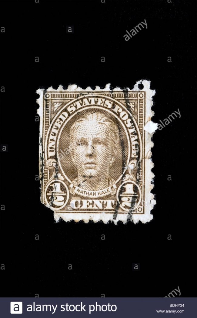 us-postage-stamp-half-cent-featuring-nathan-hale-a-soldier-during-BDHY34